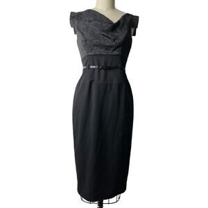 Black Halo Jaquard Jackie O Belted Dress Size 6